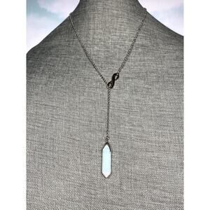Moonstone Necklace Lariat Infinity Silver Tone Chain